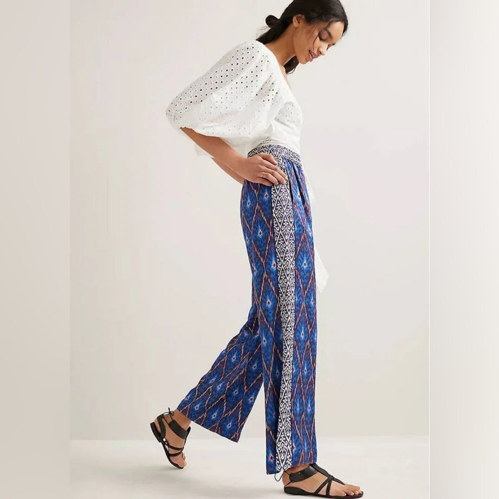Anthropologie Vale Blue Aztec Printed Wide-Leg Pull-On Pants - Picture 3 of 9